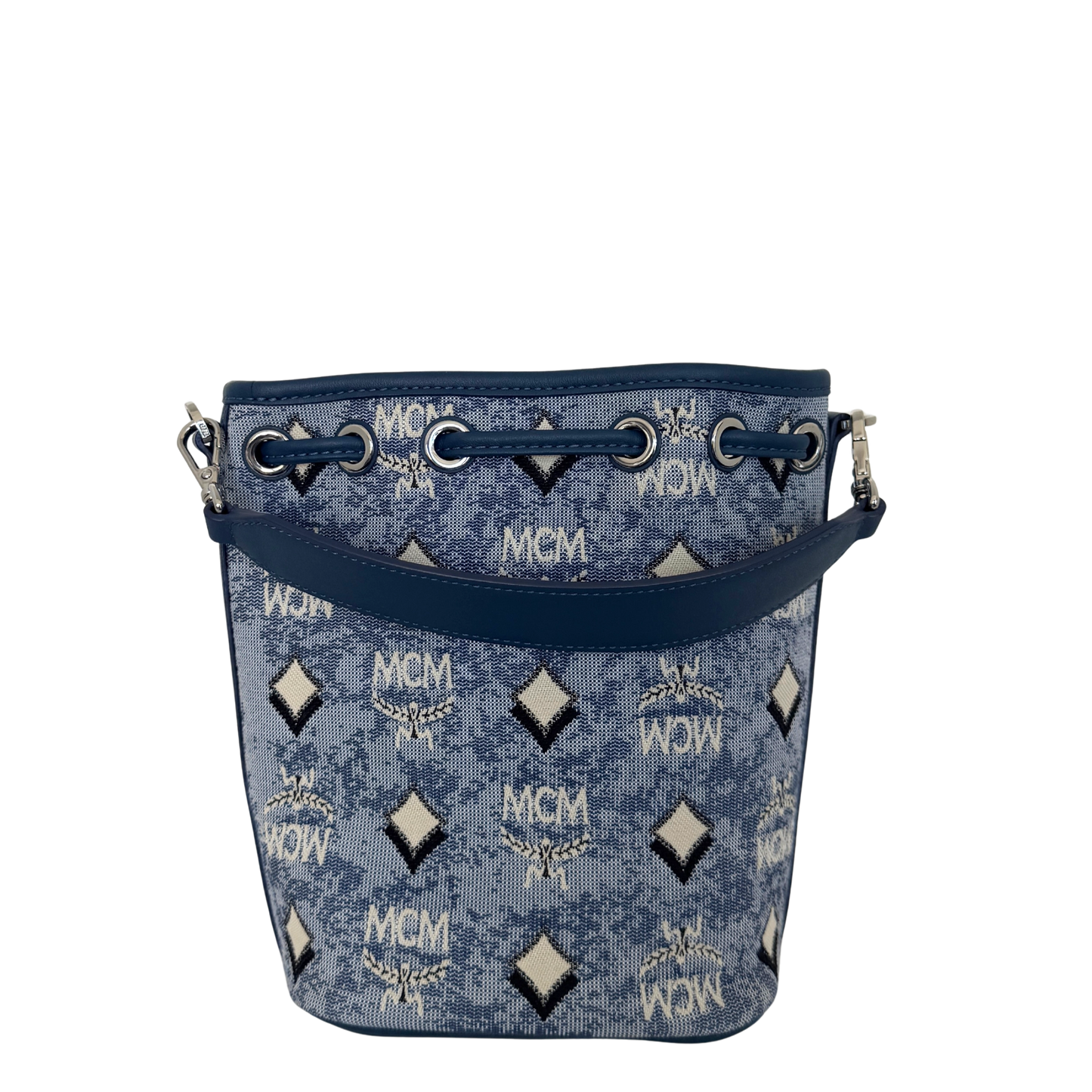 MCM Mini Dessau Kordelzugtasche in Denim-Jacquard Blau / neuwertig MCM