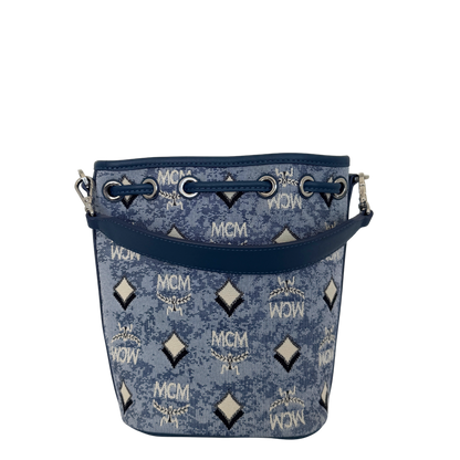 MCM Mini Dessau Kordelzugtasche in Denim-Jacquard Blau / neuwertig MCM