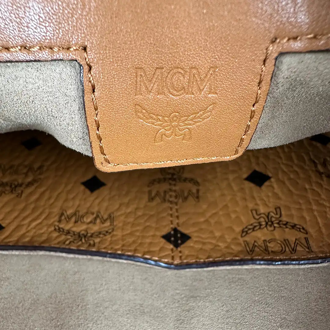 MCM Hobo Gold Nieten Tasche Limited Visetos Small Cognac / sehr gut MCM