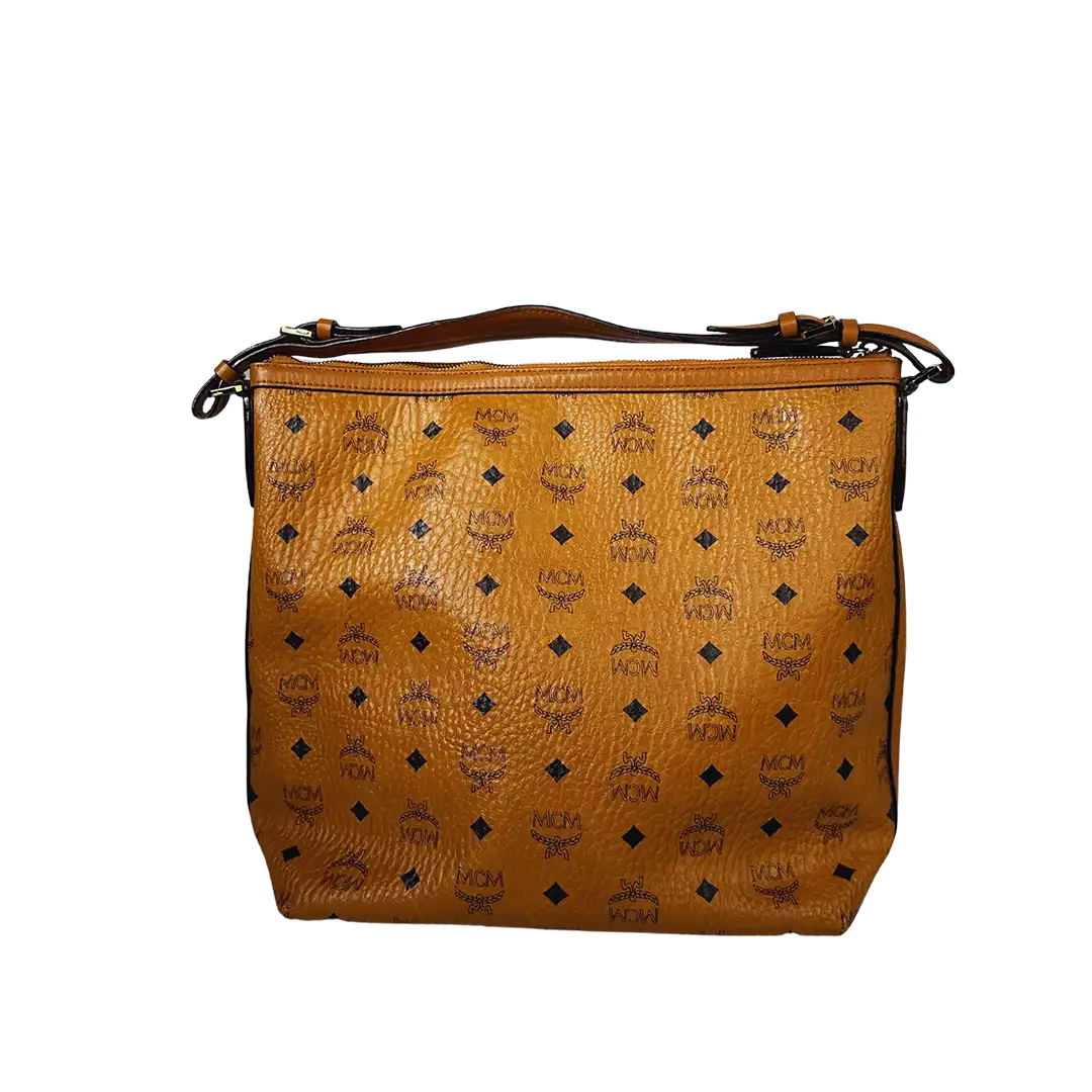 MCM Hobo Gold Nieten Tasche Limited Visetos Small Cognac / sehr gut MCM