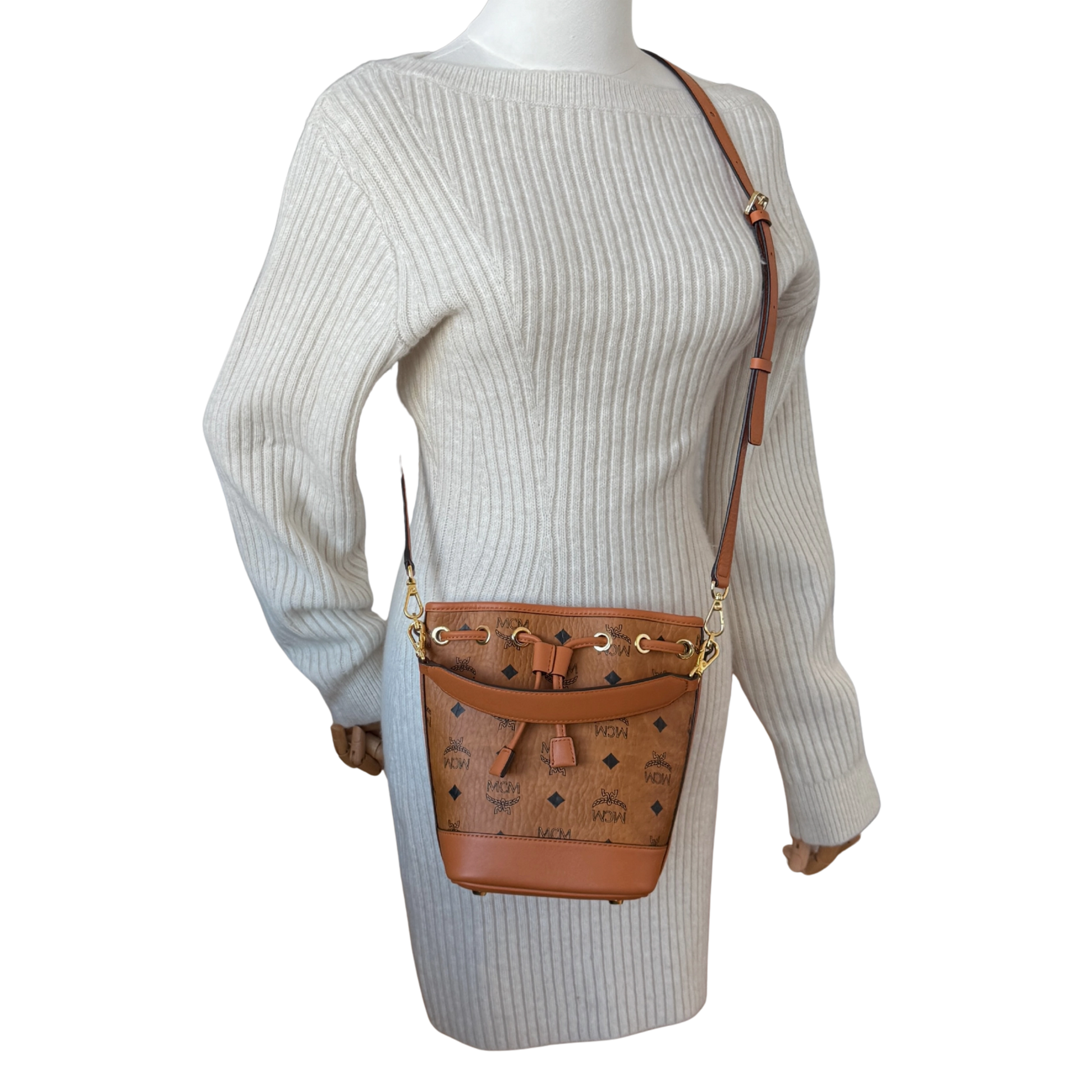MCM Mini Dessau Kordelzugtasche in Visetos Cognac / neuwertig MCM