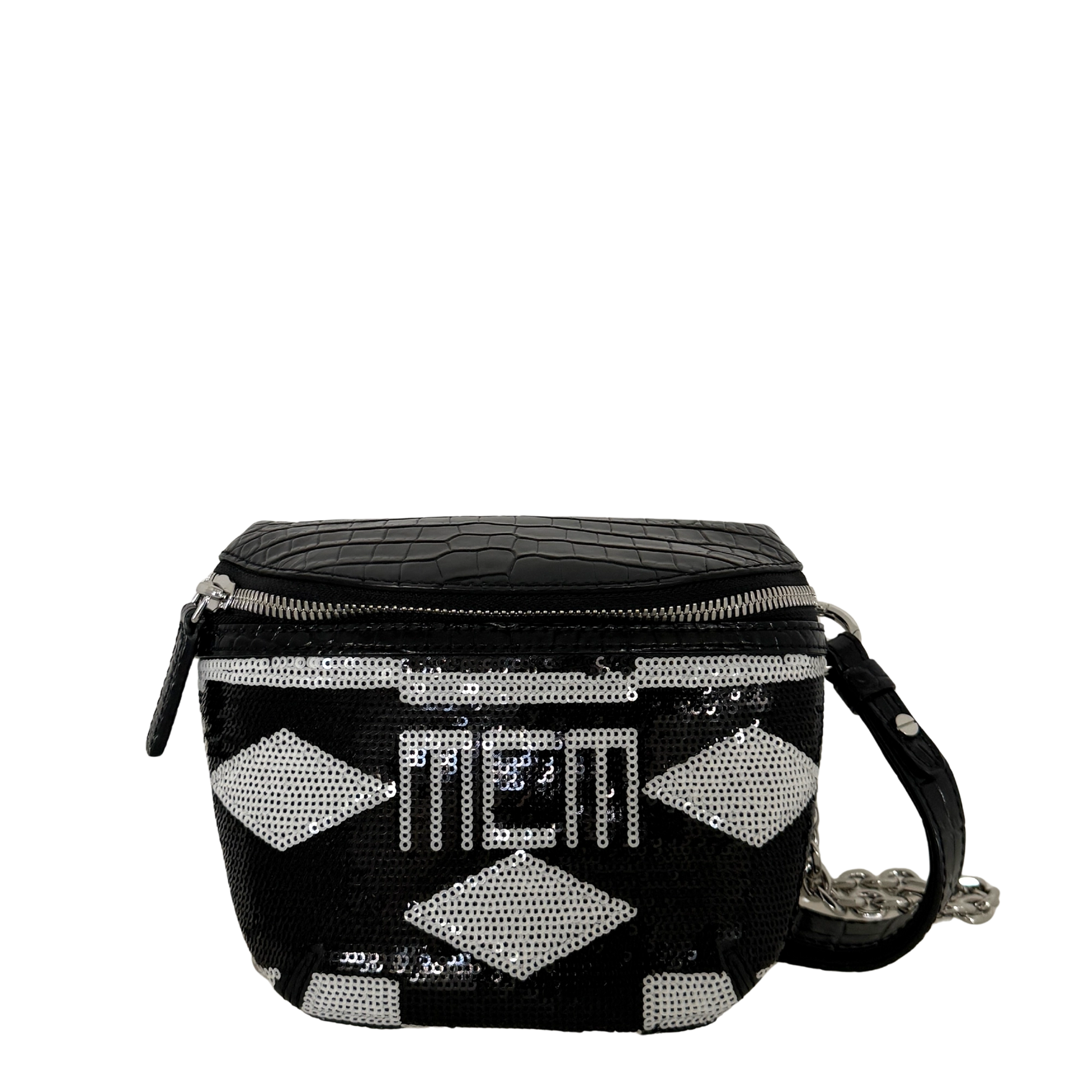 MCM Geo Croco Umhängetasche mit Pailetten Schwarz / neuwertig MCM