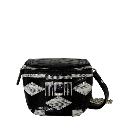 MCM Geo Croco Umhängetasche mit Pailetten Schwarz / neuwertig MCM