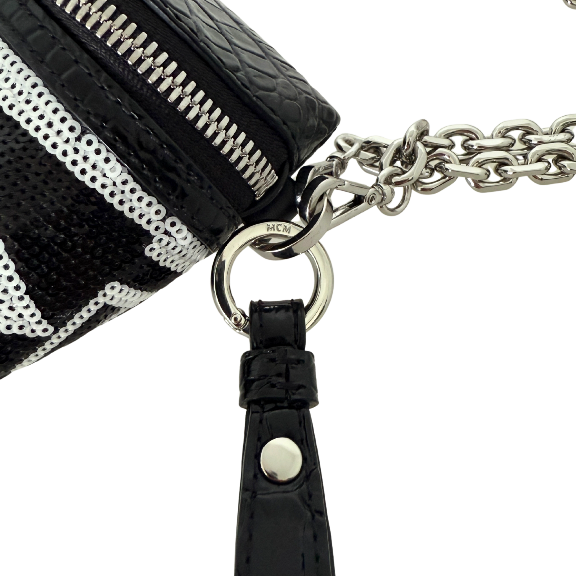 MCM Geo Croco Umhängetasche mit Pailetten Schwarz / neuwertig MCM