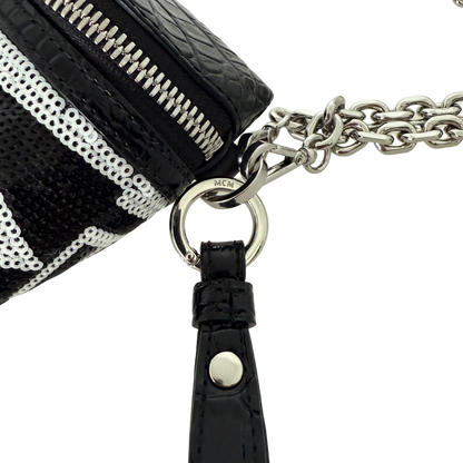 MCM Geo Croco Umhängetasche mit Pailetten Schwarz / neuwertig MCM