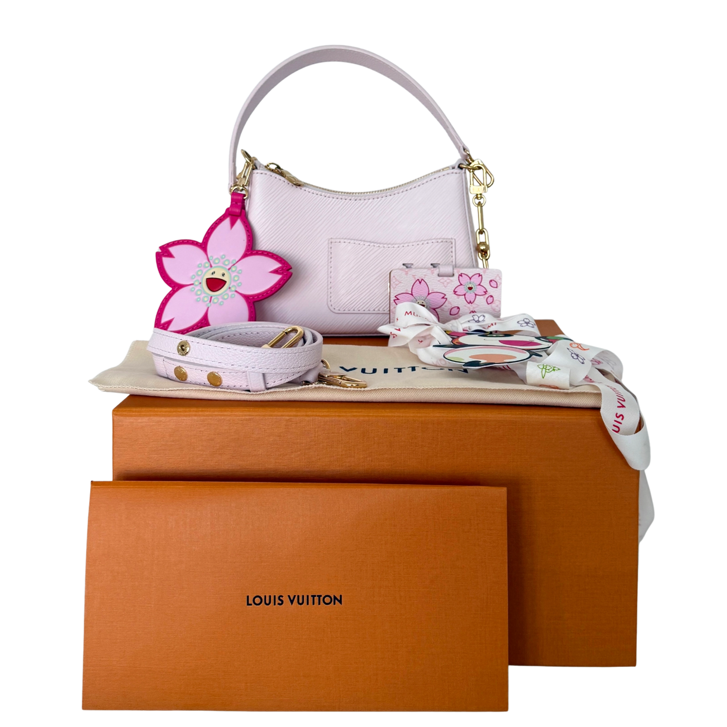 Louis Vuitton x Takashi Murakami Marellini Epi Leder Rosa Fullset / sehr gut