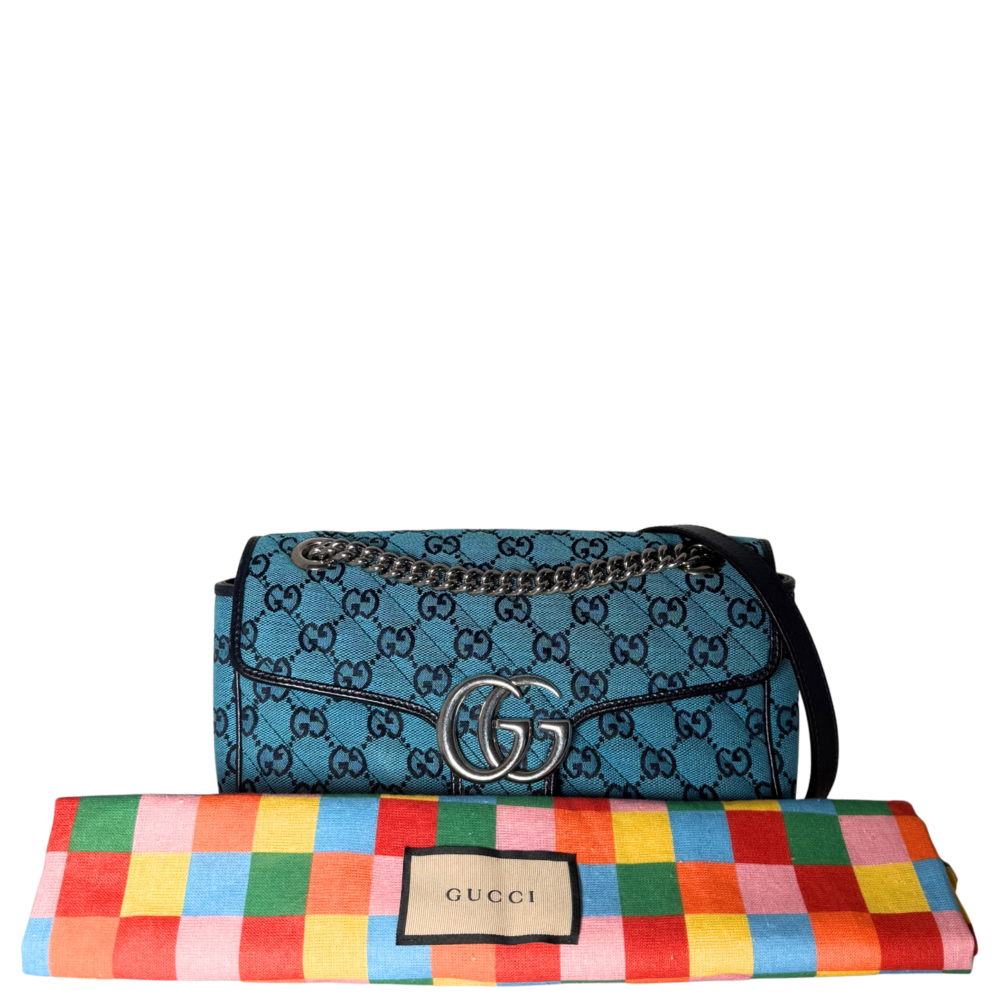 Gucci GG Marmont Schultertasche Denim Blau / sehr gut