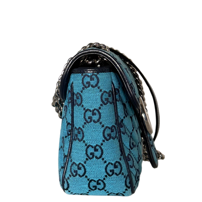 Gucci GG Marmont Schultertasche Denim Blau / sehr gut