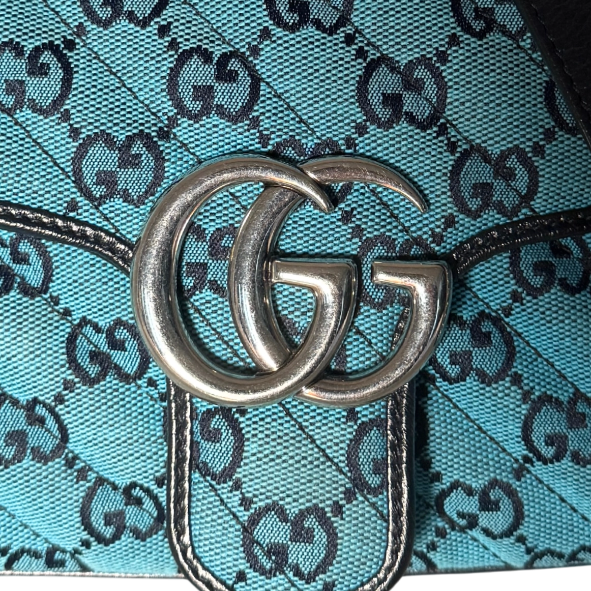 Gucci GG Marmont Schultertasche Denim Blau / sehr gut