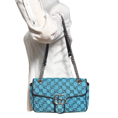 Gucci GG Marmont Schultertasche Denim Blau / sehr gut