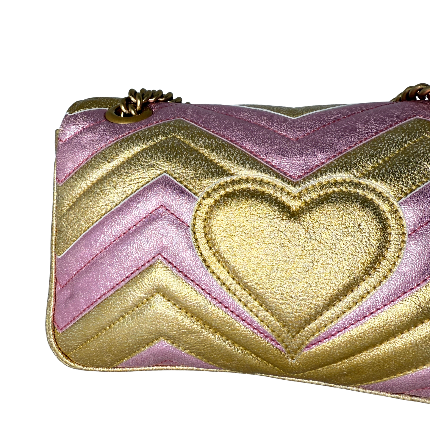 Gucci GG Marmont Matelasse Schultertasche aus gestepptem Leder Gold Pink / gut Gucci