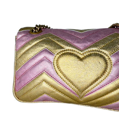 Gucci GG Marmont Matelasse Schultertasche aus gestepptem Leder Gold Pink / gut Gucci