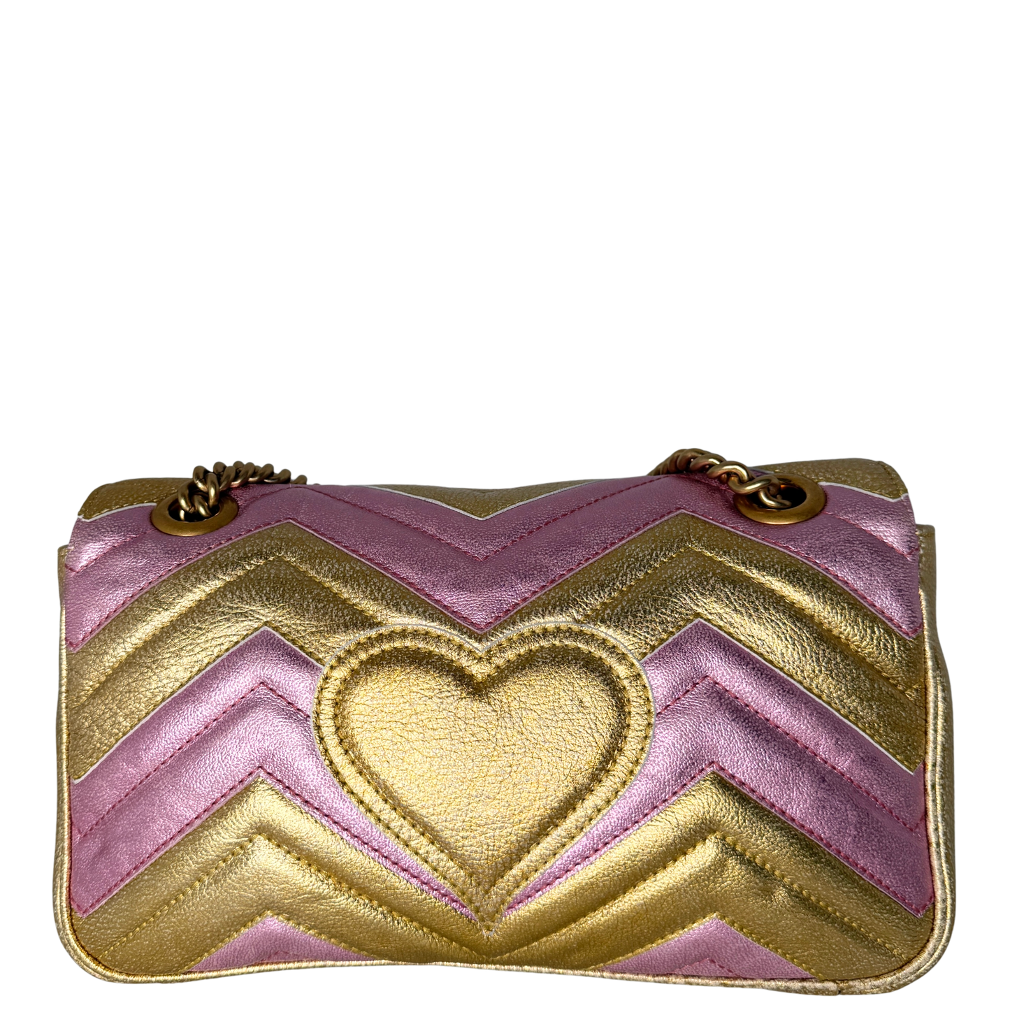 Gucci GG Marmont Matelasse Schultertasche aus gestepptem Leder Gold Pink / gut Gucci