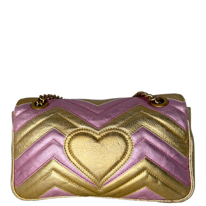 Gucci GG Marmont Matelasse Schultertasche aus gestepptem Leder Gold Pink / gut Gucci