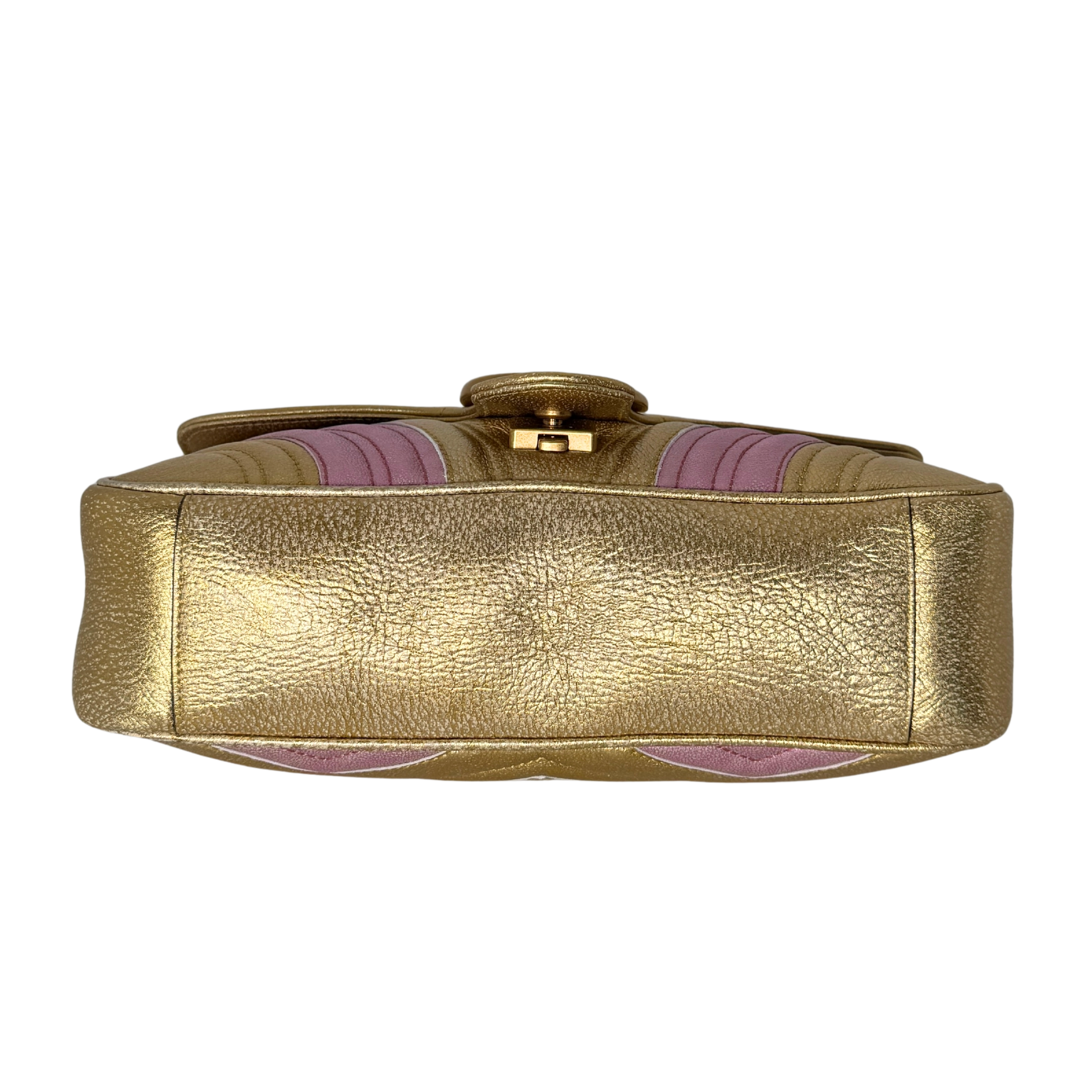 Gucci GG Marmont Matelasse Schultertasche aus gestepptem Leder Gold Pink / gut Gucci