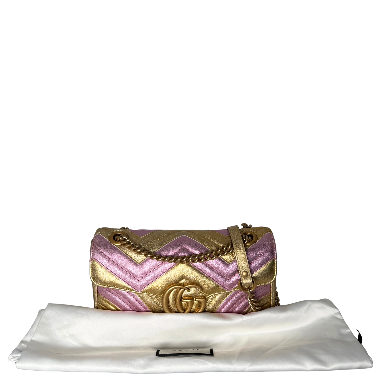 Gucci GG Marmont Matelasse Schultertasche aus gestepptem Leder Gold Pink / gut Gucci