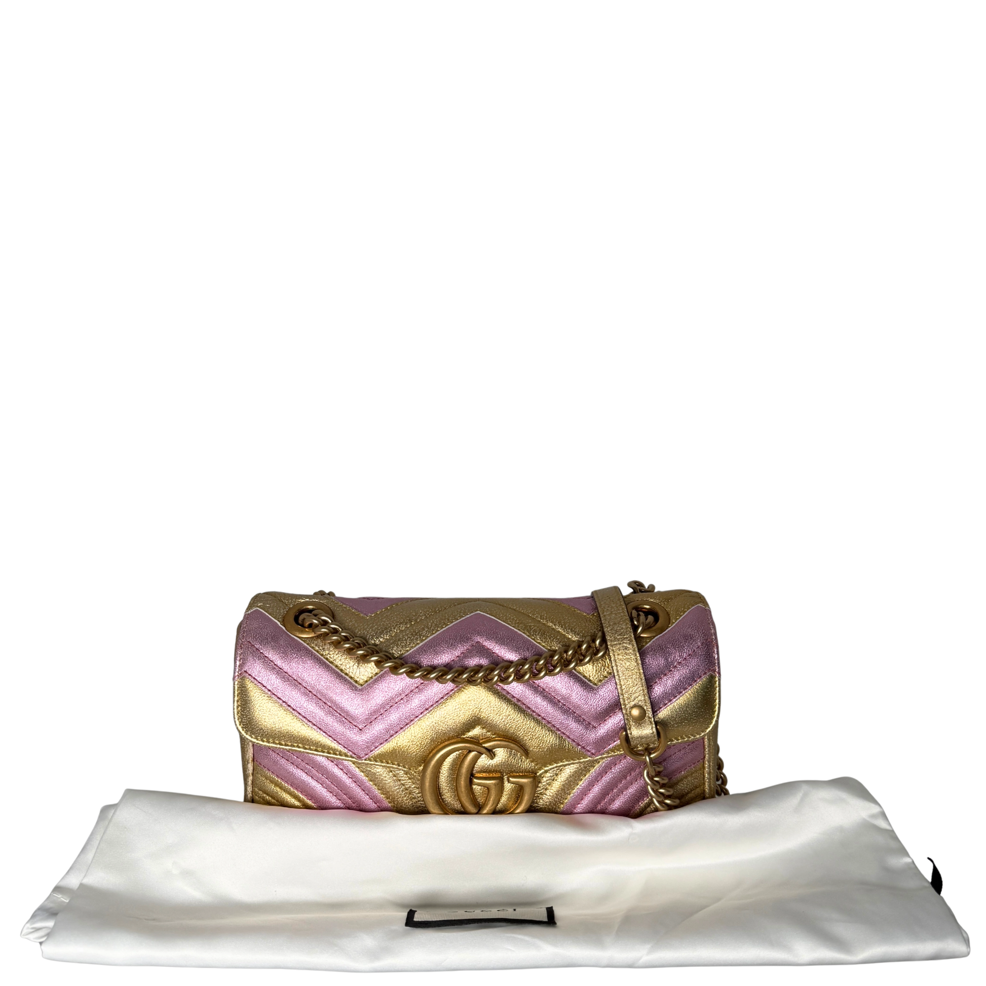 Gucci GG Marmont Matelasse Schultertasche aus gestepptem Leder Gold Pink / gut Gucci