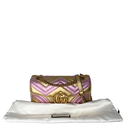 Gucci GG Marmont Matelasse Schultertasche aus gestepptem Leder Gold Pink / gut Gucci