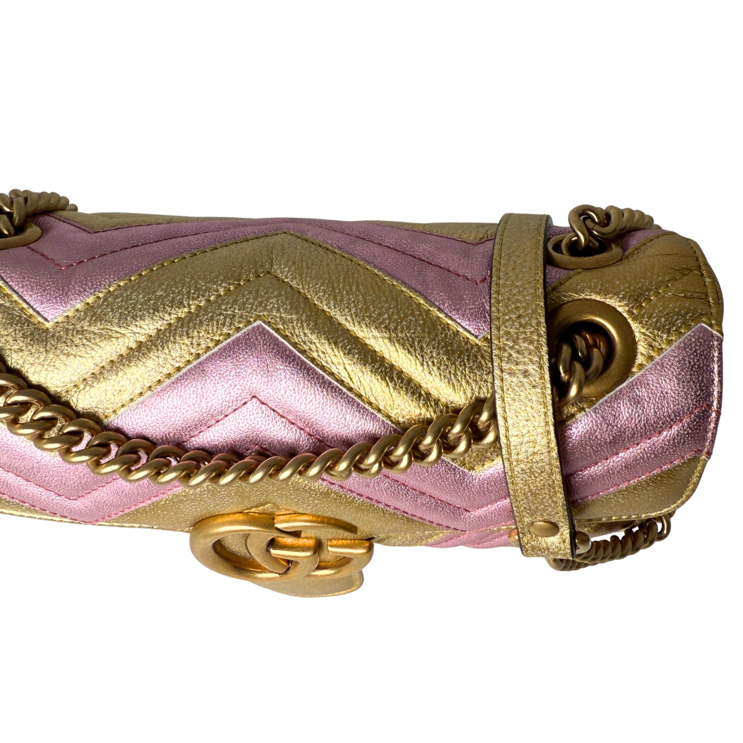 Gucci GG Marmont Matelasse Schultertasche aus gestepptem Leder Gold Pink / gut Gucci