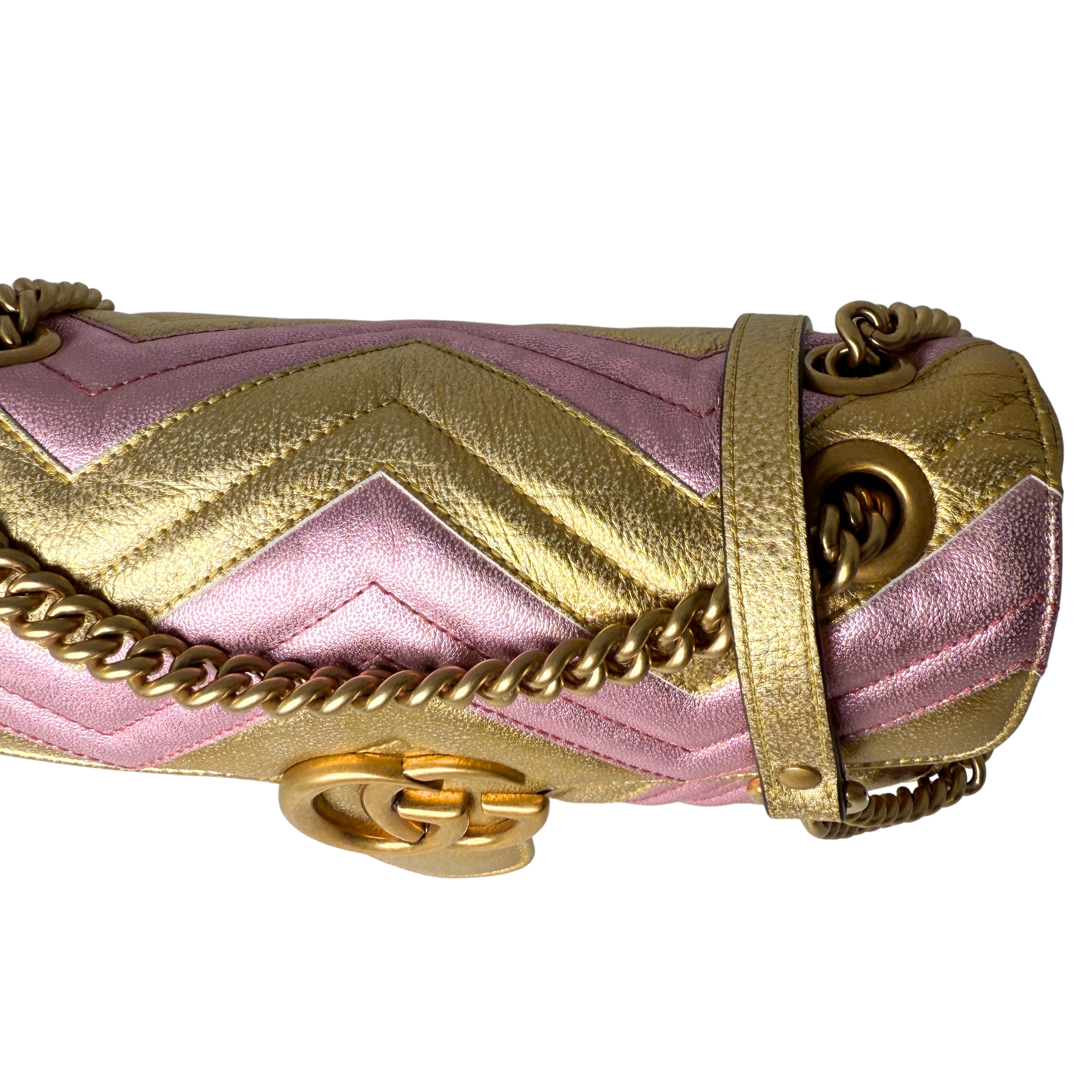 Gucci GG Marmont Matelasse Schultertasche aus gestepptem Leder Gold Pink / gut Gucci