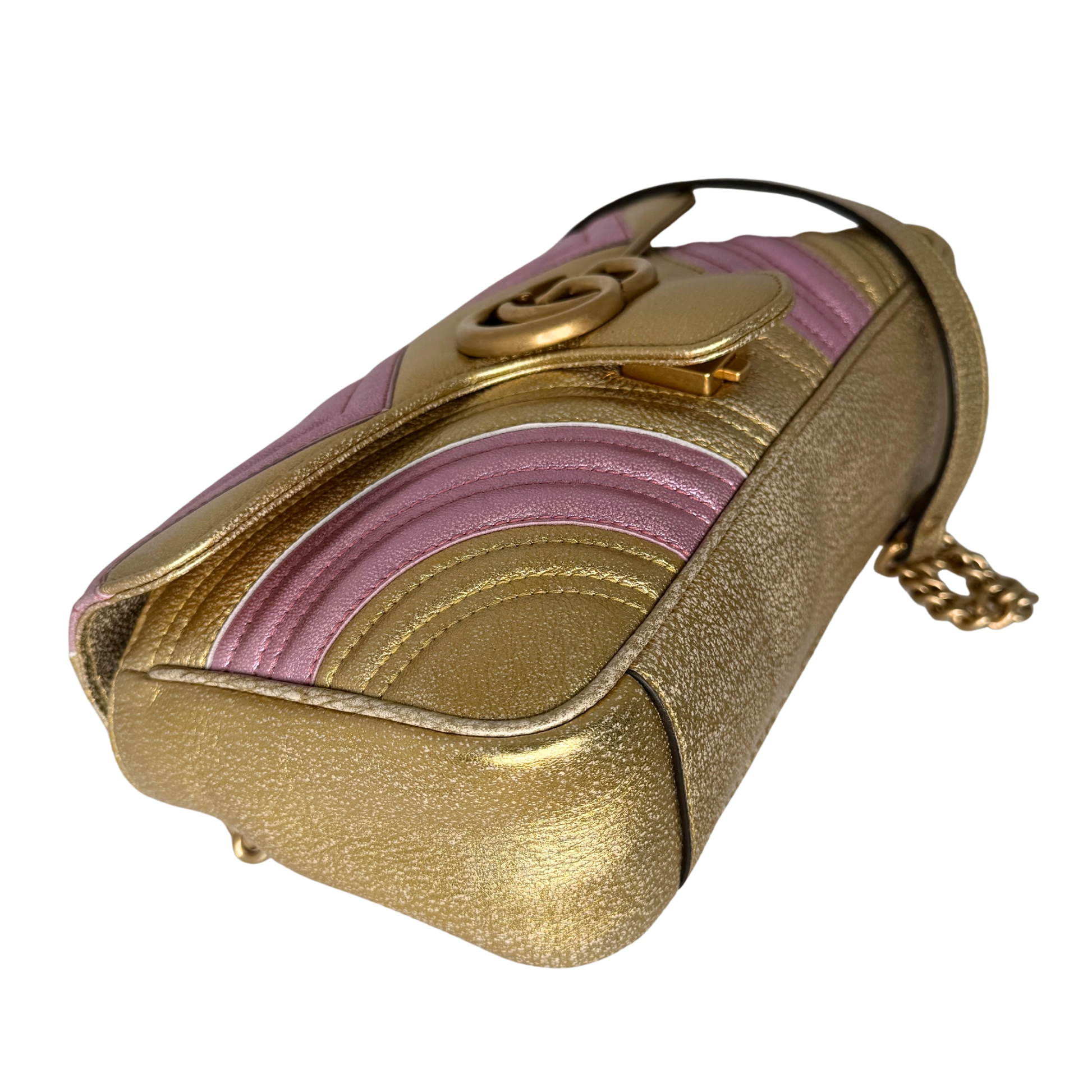 Gucci GG Marmont Matelasse Schultertasche aus gestepptem Leder Gold Pink / gut Gucci