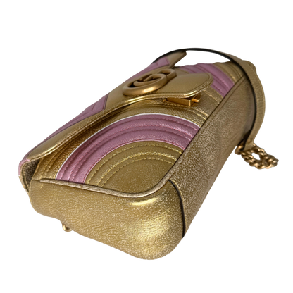 Gucci GG Marmont Matelasse Schultertasche aus gestepptem Leder Gold Pink / gut Gucci