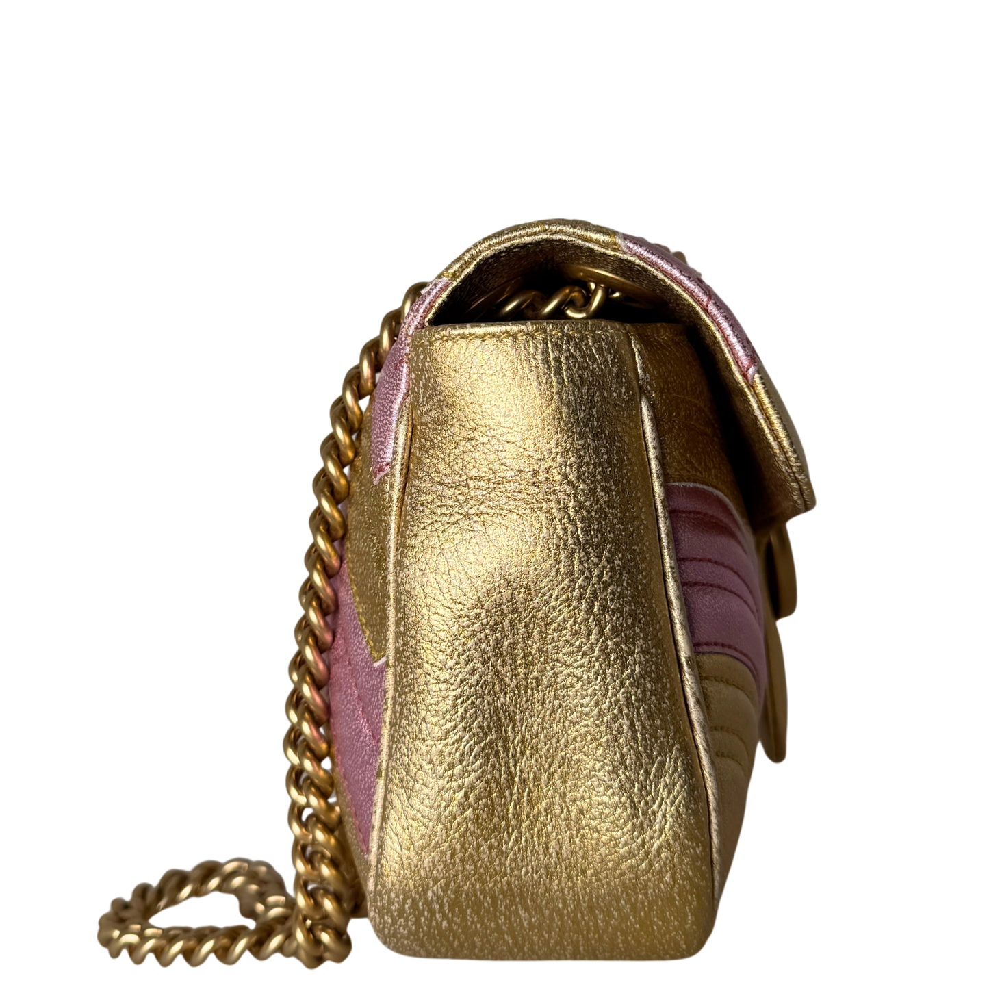 Gucci GG Marmont Matelasse Schultertasche aus gestepptem Leder Gold Pink / gut Gucci