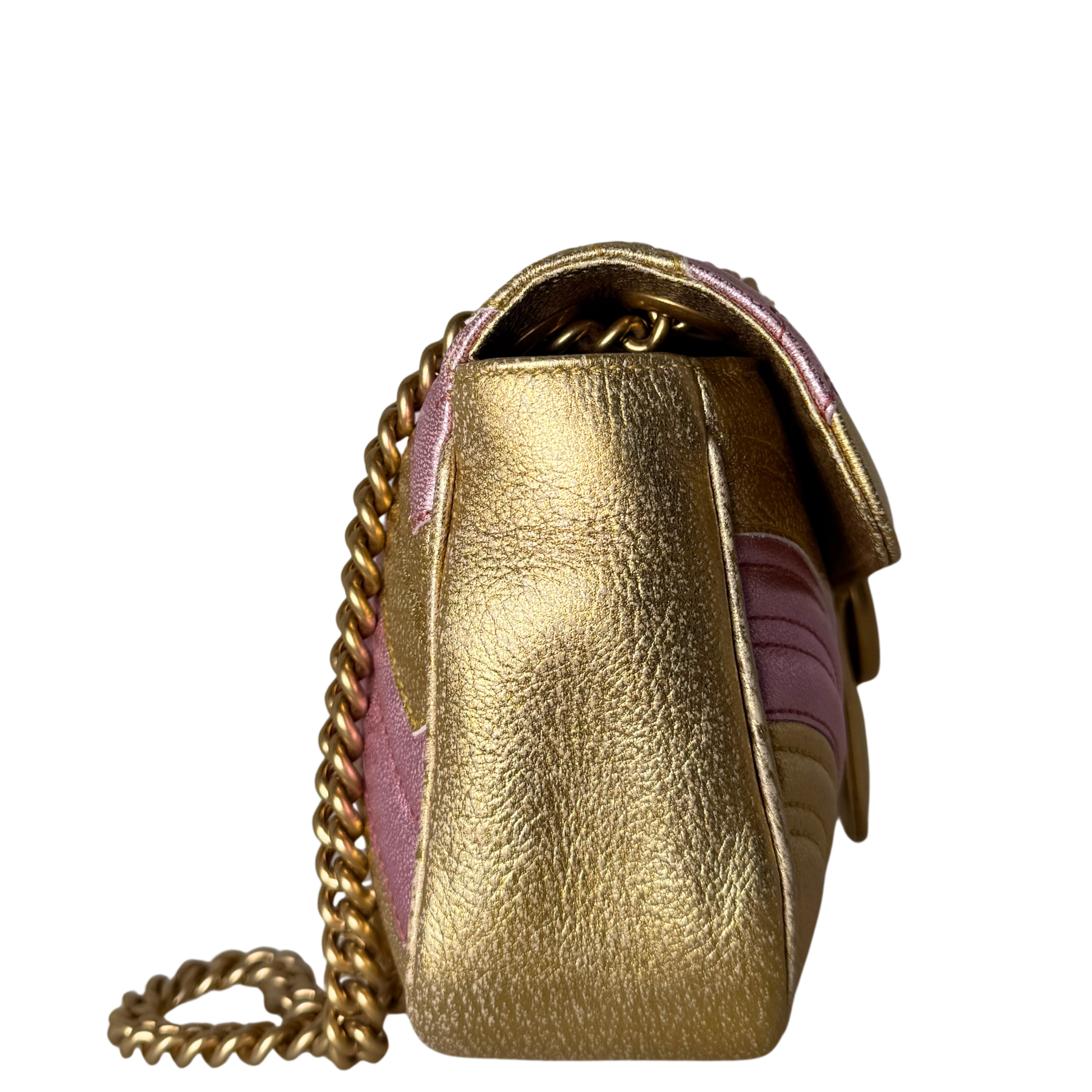 Gucci GG Marmont Matelasse Schultertasche aus gestepptem Leder Gold Pink / gut Gucci
