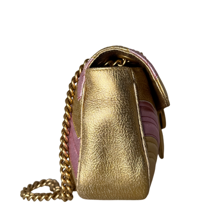Gucci GG Marmont Matelasse Schultertasche aus gestepptem Leder Gold Pink / gut Gucci