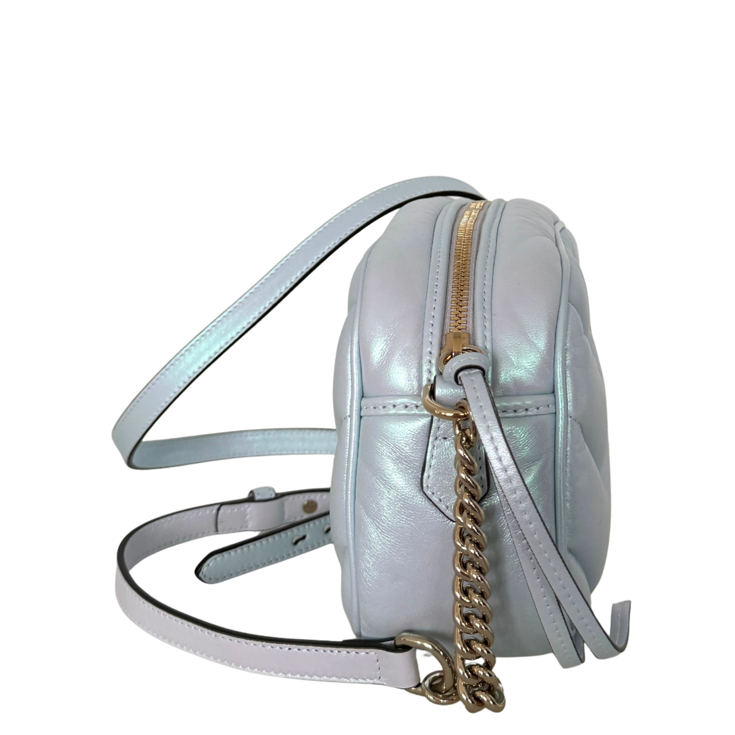Gucci Kleine GG Marmont Schultertasche Metallicblau Fullset / neuwertig Gucci