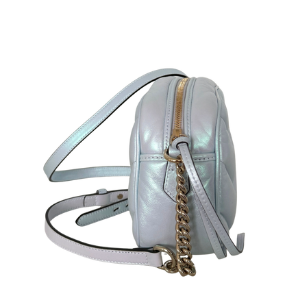 Gucci Kleine GG Marmont Schultertasche Metallicblau Fullset / neuwertig Gucci