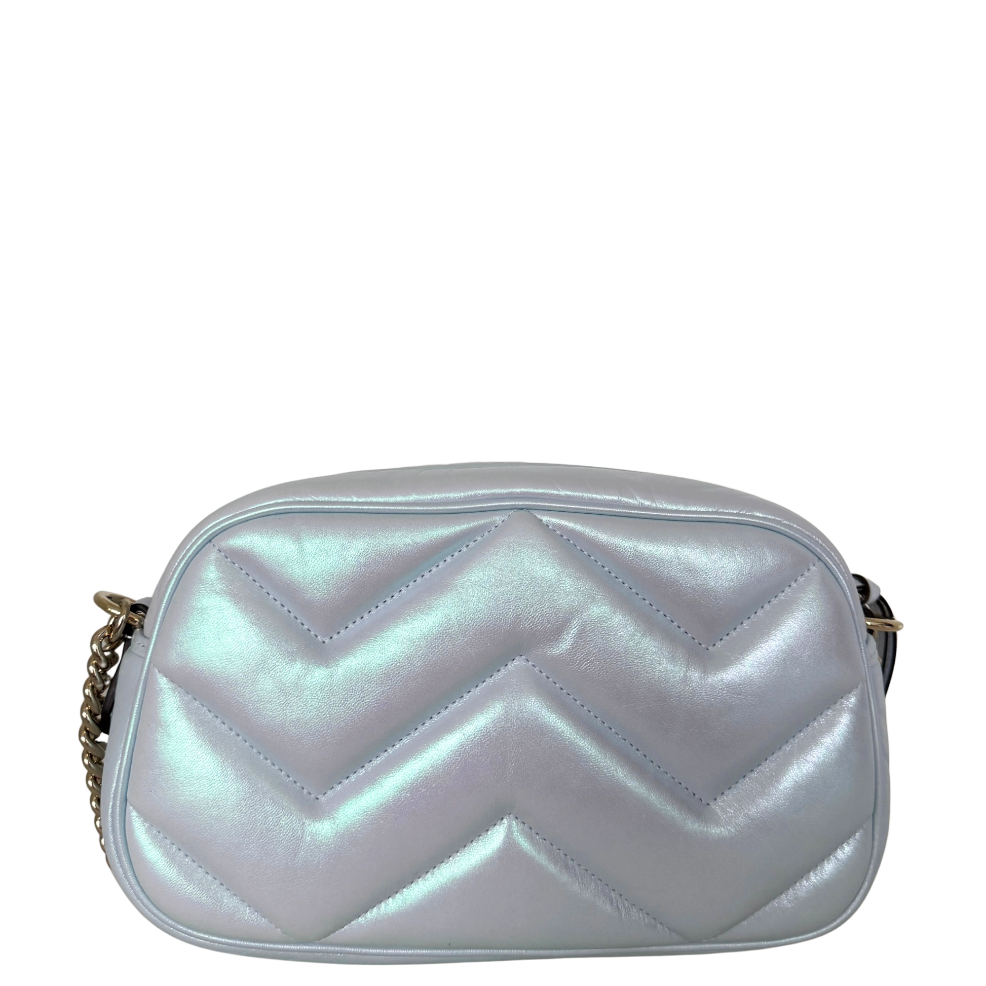 Gucci Kleine GG Marmont Schultertasche Metallicblau Fullset / neuwertig Gucci