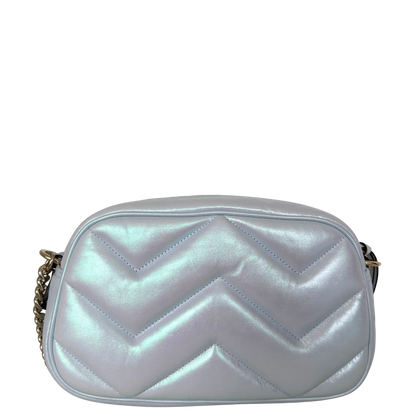 Gucci Kleine GG Marmont Schultertasche Metallicblau Fullset / neuwertig Gucci