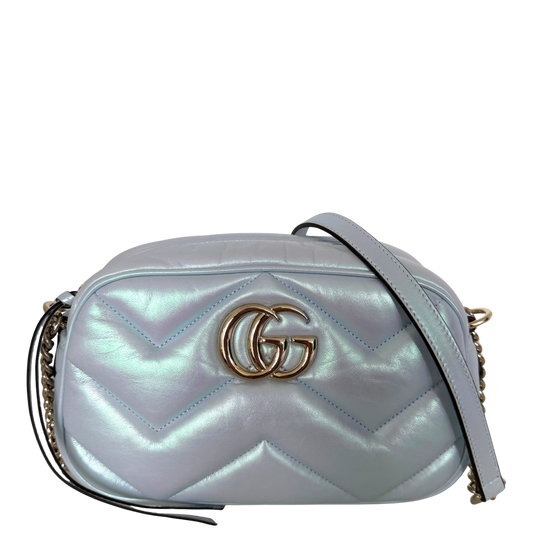 Gucci Kleine GG Marmont Schultertasche Metallicblau Fullset / neuwertig Gucci