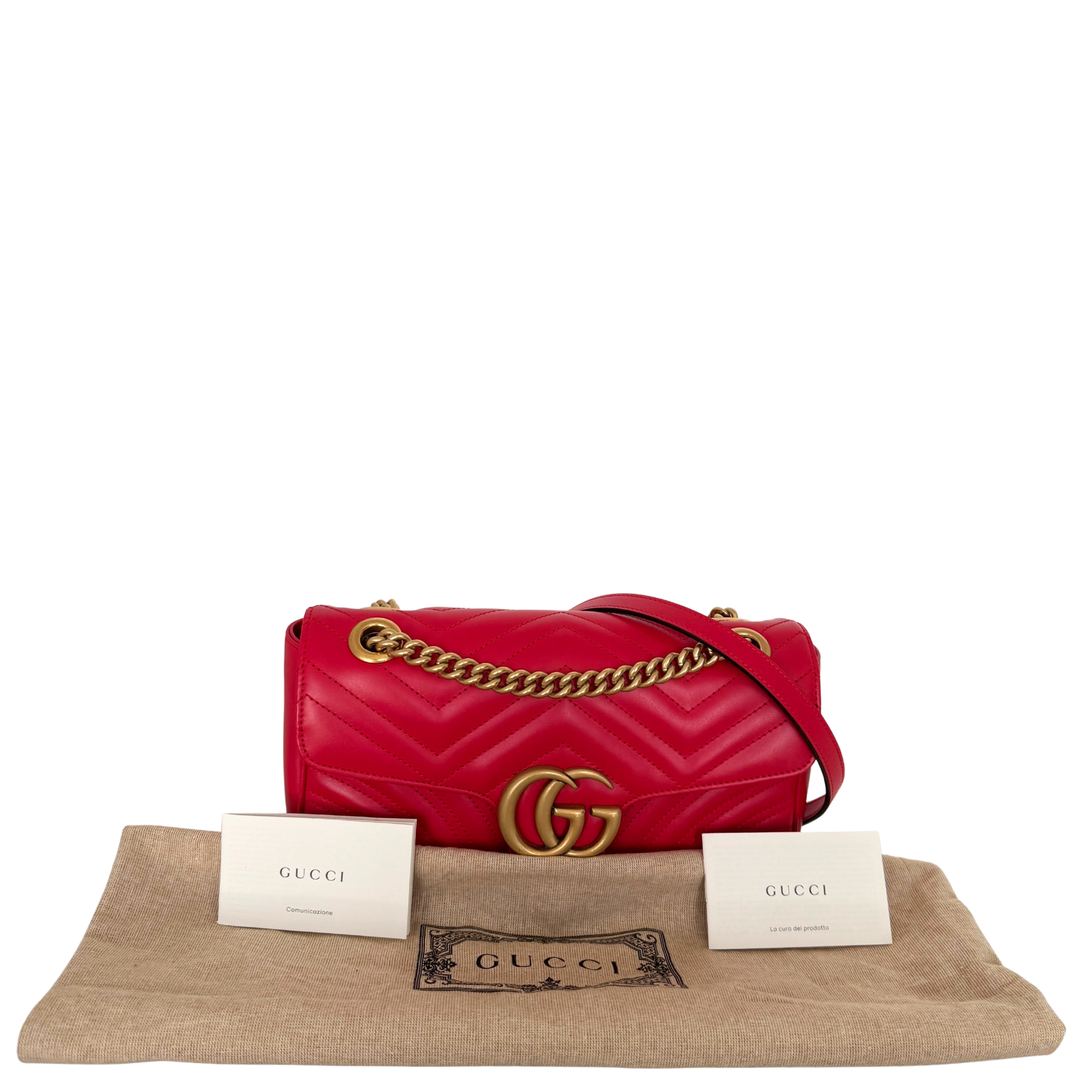 Gucci Kleine GG Marmont Schultertasche Rot / neuwertig Gucci