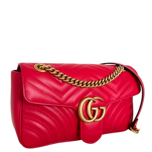 Gucci Kleine GG Marmont Schultertasche Rot / neuwertig Gucci