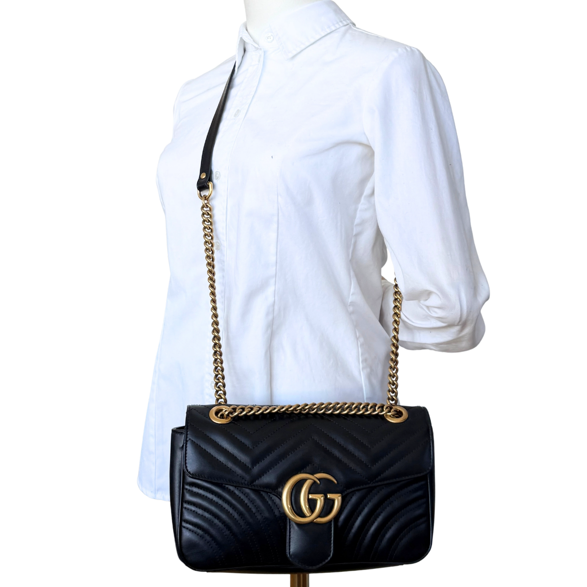 Gucci Kleine GG Marmont Schultertasche Schwarz / neuwertig Gucci
