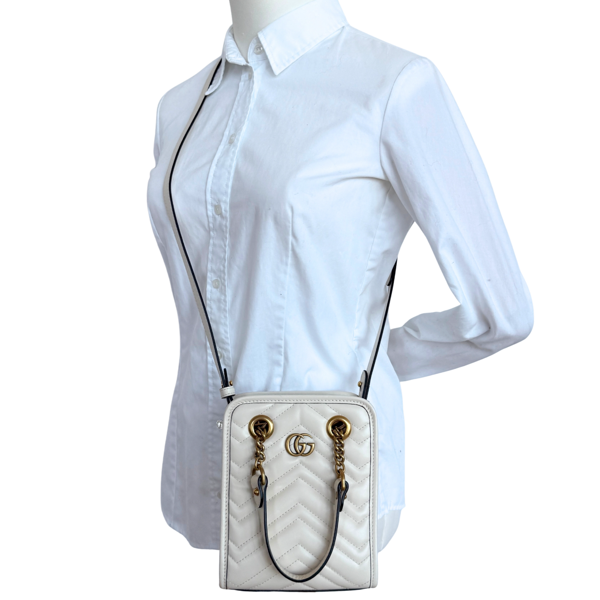 Gucci GG Marmont Mini-Handtasche Weiß / sehr gut Gucci