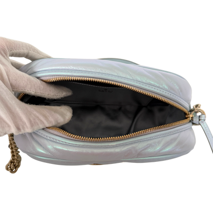 Gucci Kleine GG Marmont Schultertasche Metallicblau Fullset / neuwertig Gucci