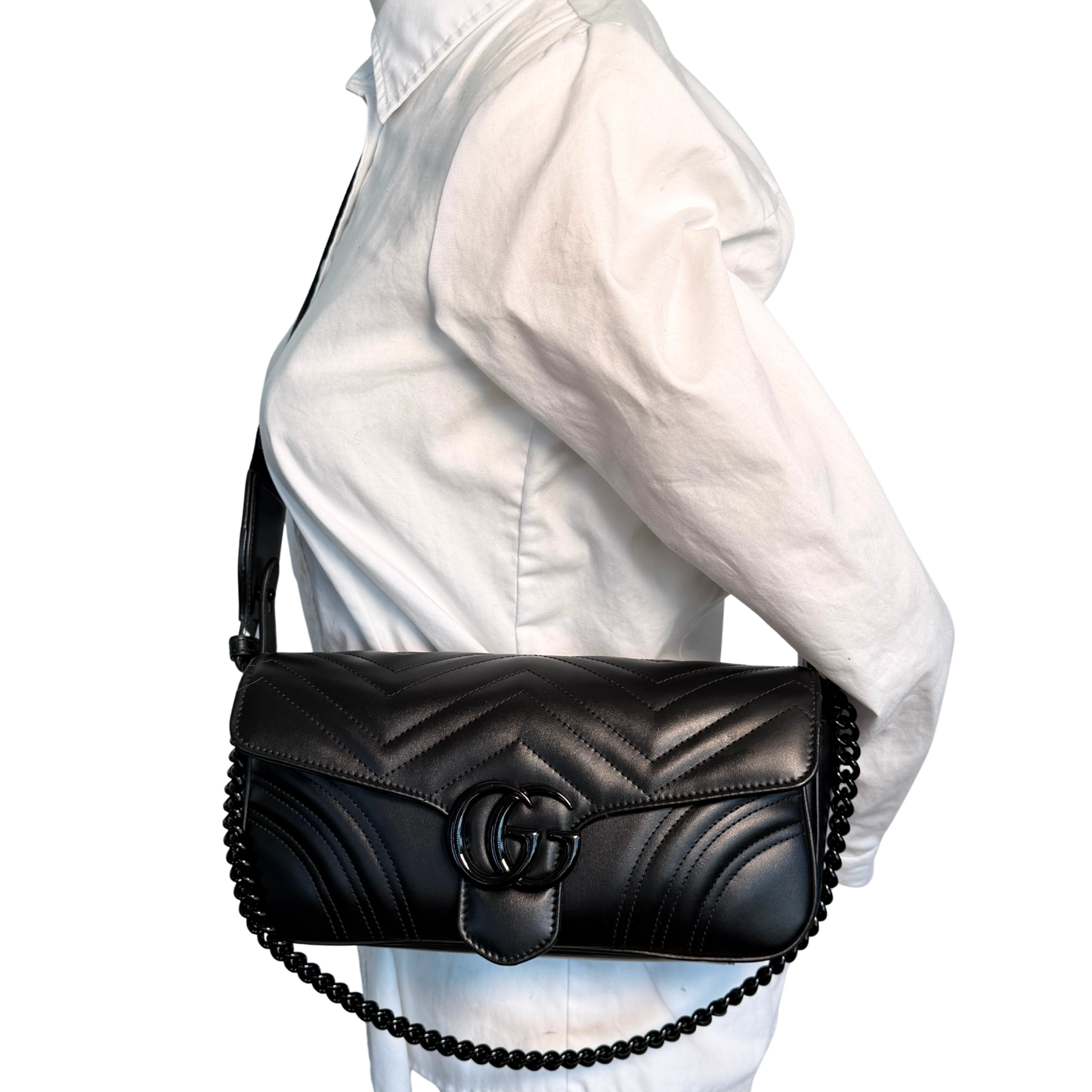 Gucci Mittelgroße GG Marmont Schultertasche Schwarz / neuwertig Gucci