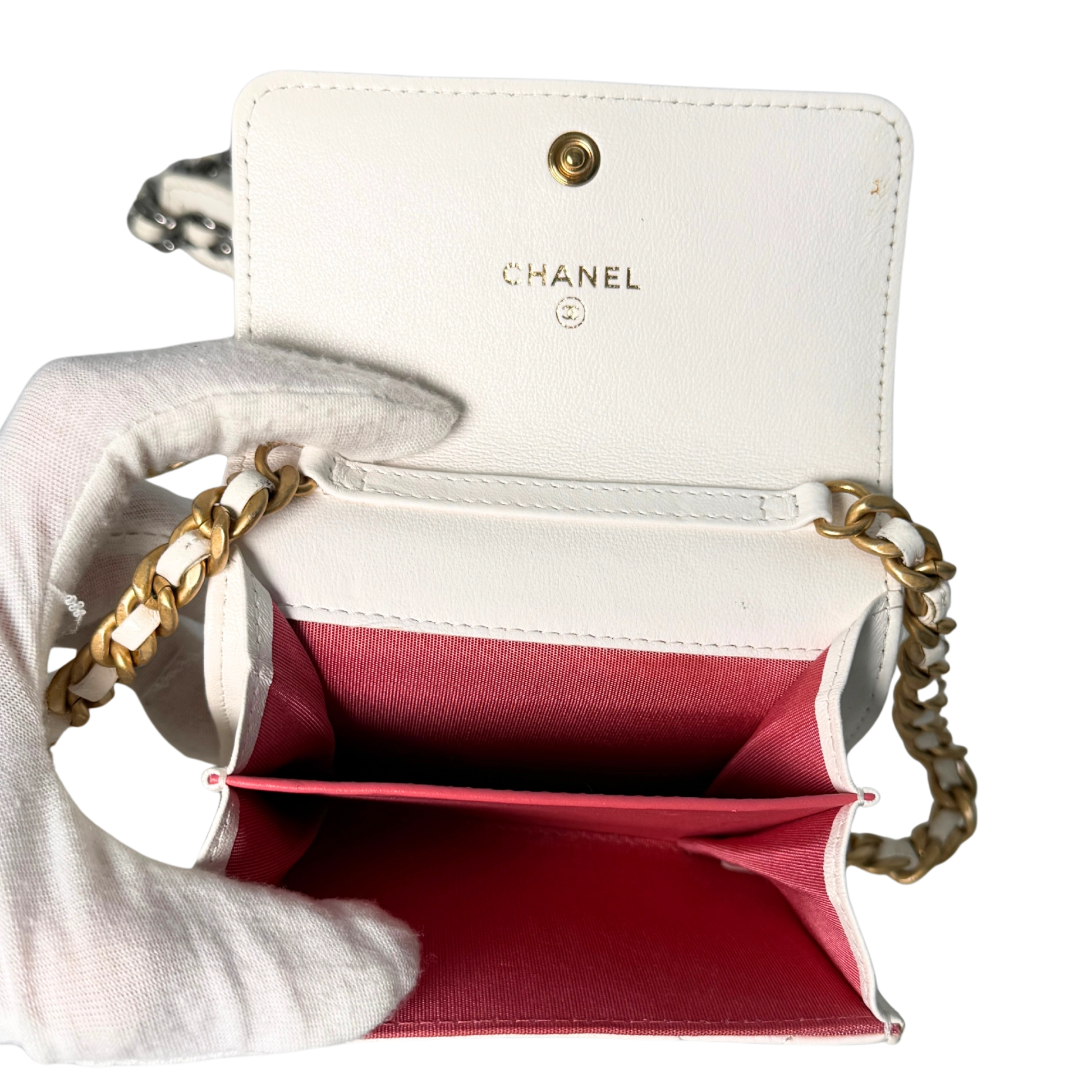 Chanel 19 Flap Coin Geldbörse Weiß Fullset / gut Chanel