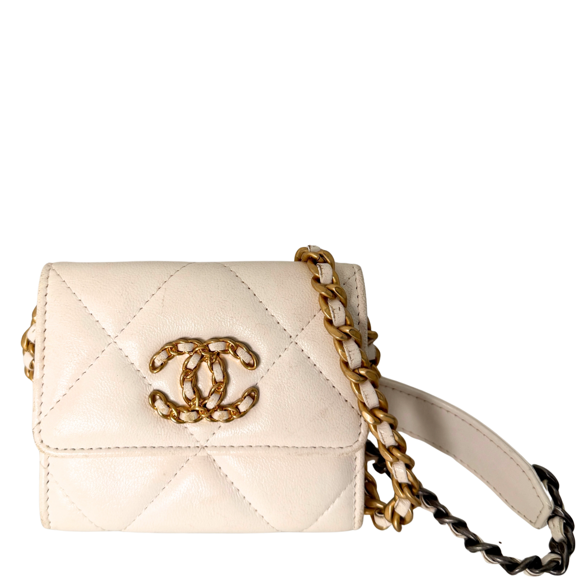 Chanel 19 Flap Coin Geldbörse Weiß Fullset / gut Chanel