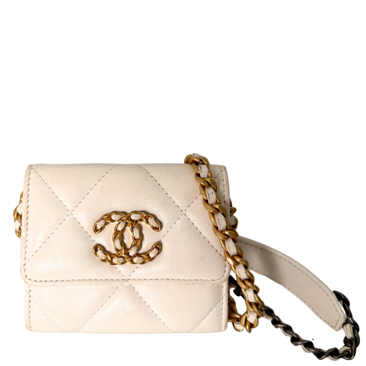 Chanel 19 Flap Coin Geldbörse Weiß Fullset / gut Chanel