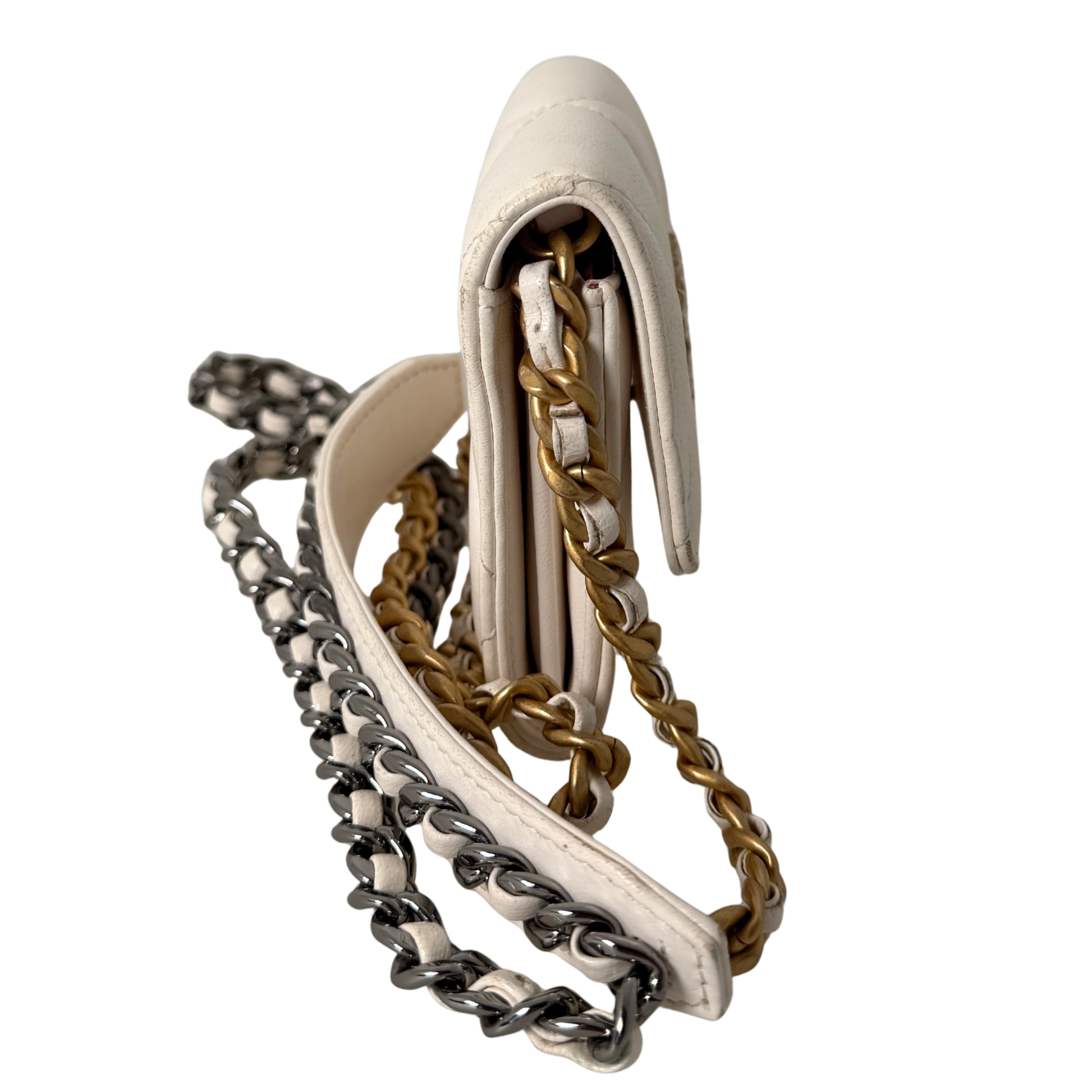 Chanel 19 Flap Coin Geldbörse Weiß Fullset / gut Chanel