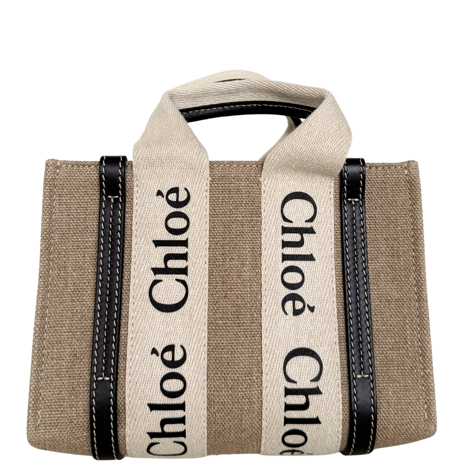 Chloé Woody Mini-Tote Bag aus Leinen Beige / neuwertig Chloé