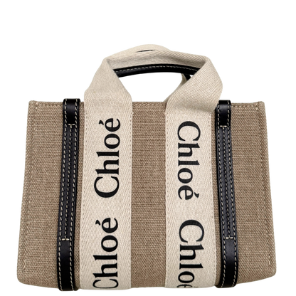 Chloé Woody Mini-Tote Bag aus Leinen Beige / neuwertig Chloé