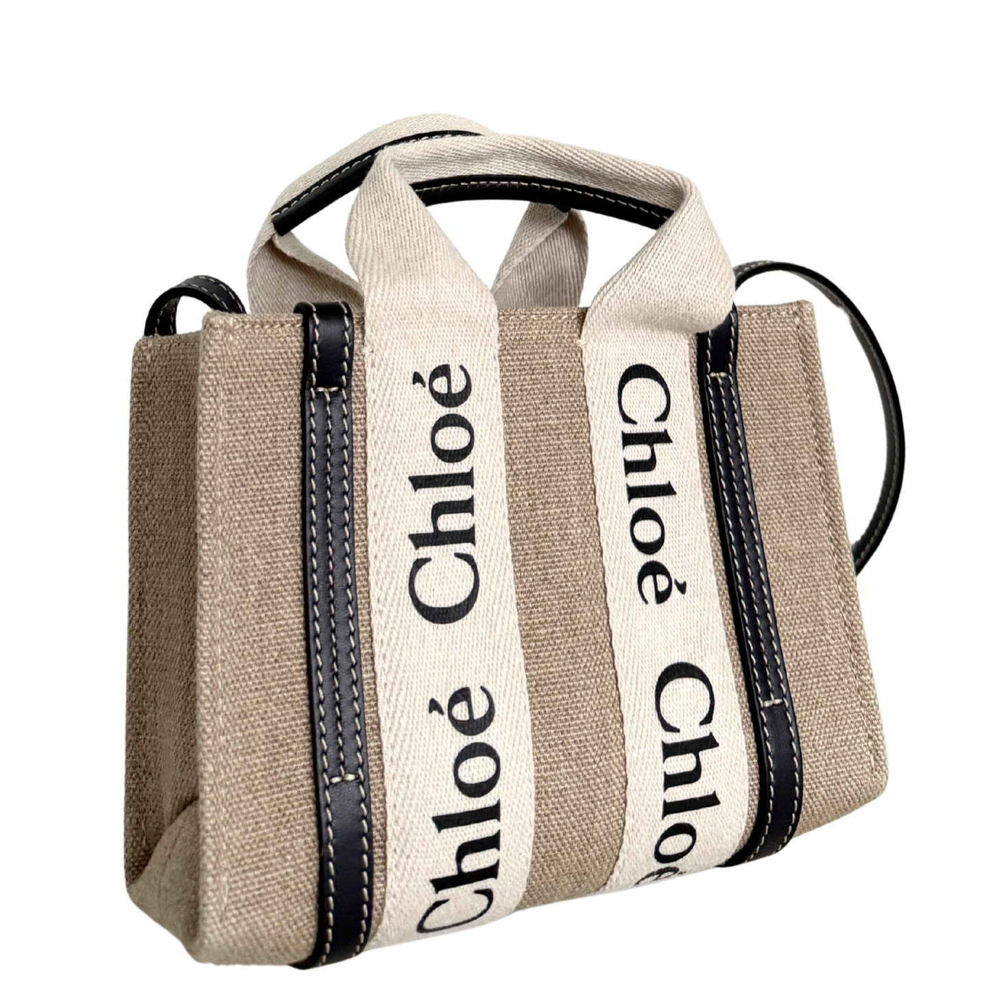 Chloé Woody Mini-Tote Bag aus Leinen Beige / neuwertig Chloé
