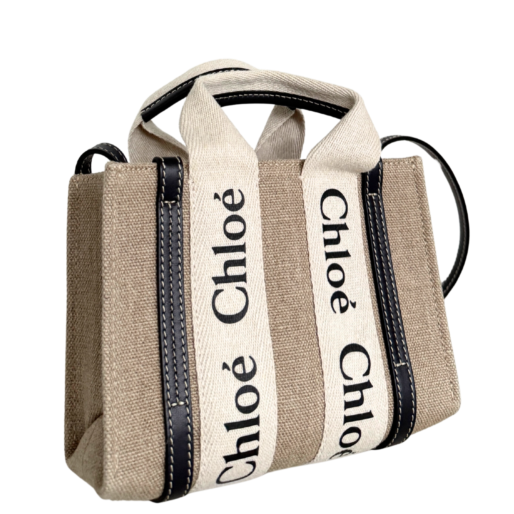 Chloé Woody Mini-Tote Bag aus Leinen Beige / neuwertig Chloé