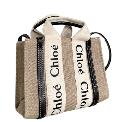 Chloé Woody Mini-Tote Bag aus Leinen Beige / neuwertig Chloé