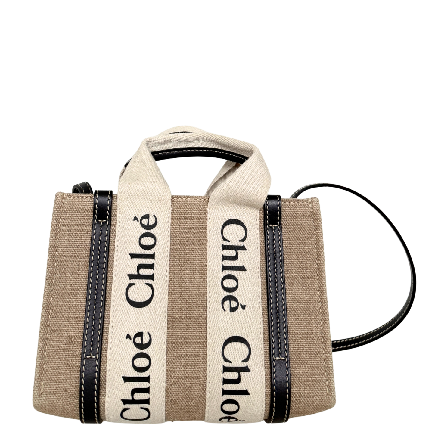 Chloé Woody Mini-Tote Bag aus Leinen Beige / neuwertig Chloé